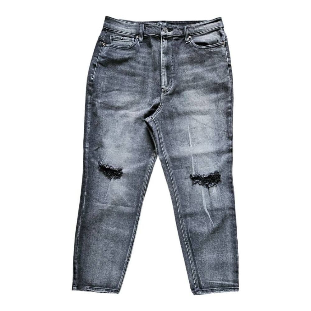 AFRM Ferris High Rise Slim Mom Cropped Jeans Shadow Grey Wash 32